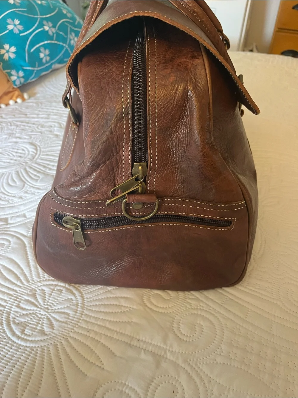 Large Classic CognacLeather Travel Bag/Full Grain Leather Bag/All Handmade